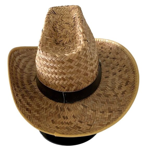 Straw Hat with Brown Band One Size - Picture 3 of 7